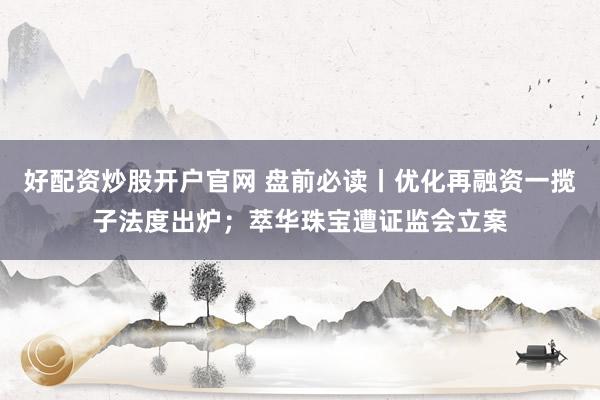 好配资炒股开户官网 盘前必读丨优化再融资一揽子法度出炉；萃华珠宝遭证监会立案